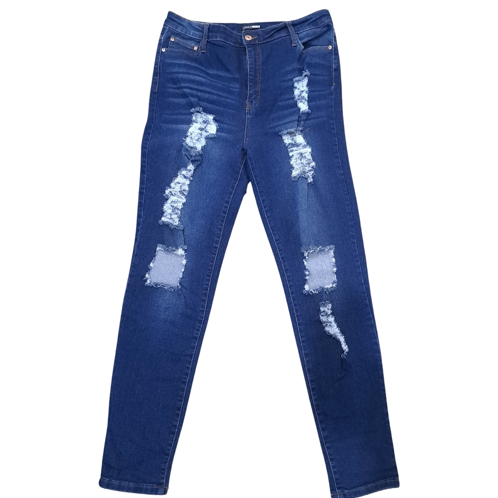Fashion Nova Jeans Say Yes to Distress Jeans - Dark Denim Size 15